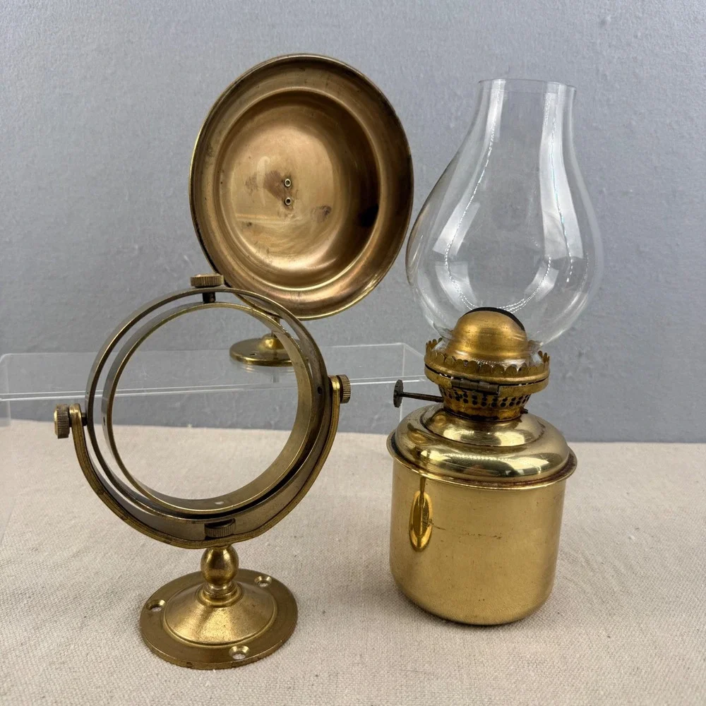 Vintage DHR Den Haan Rotterdam Brass Gimbaled Nautical Oil Lamp Made in Holland